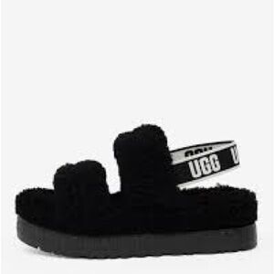Oh Fluffita Platform Slippers BLACK . Size 6.